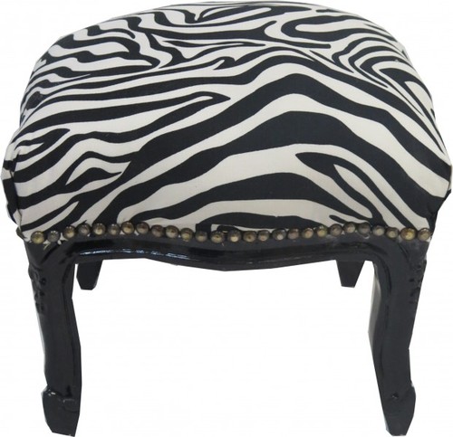 Casa Padrino Barock Fu�hocker Zebra / Schwarz - Antik Stil M�bel - Hocker