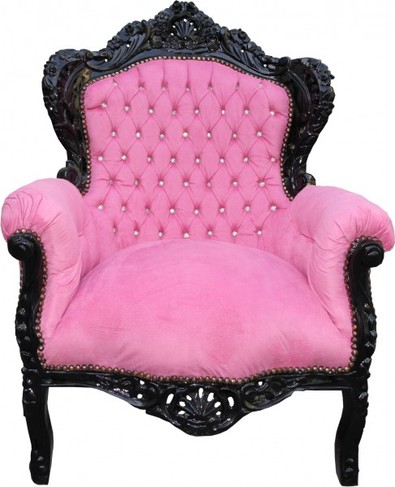 Casa Padrino Barock Sessel King Rosa/Schwarz mit Bling Bling Glitzersteinen - Limited Edition