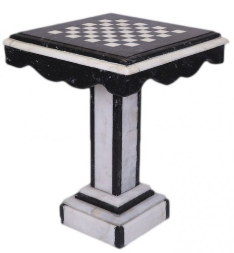 Casa Padrino Luxus Barock Spieltisch Schach / Dame Tisch Marmor Schwarz - Weiss  - M�bel Antik Stil Art Deco Jugendstil