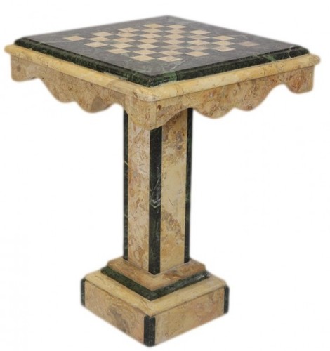 Casa Padrino Luxus Barock Spieltisch Schach / Dame Tisch Marmor Creme - Gr�n  - M�bel Antik Stil Art Deco Jugendstil Schachtisch
