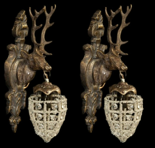 Casa Padrino Barock Wandleuchten Set Hirsch 1-Flammig Altgold Antik Stil - Wandlampe Wand Beleuchtung