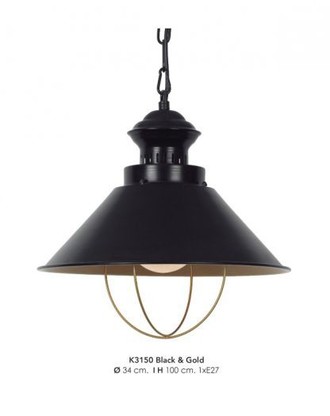 Casa Padrino H�ngeleuchte Deckenleuchte Schwarz / Gold Industrial Design 34 cm Durchmesser - Industrie Lampe Leuchte Industrieleuchte