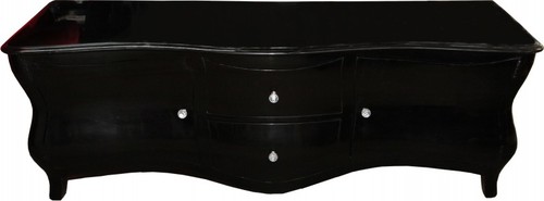 Casa Padrino Barock Fernsehkommode Schwarz Hochglanz 173 cm - Fernsehschrank - Sideboard - Unikat!