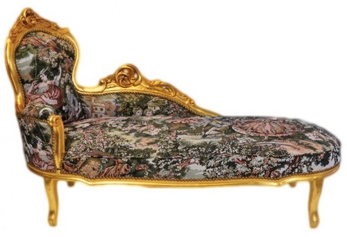 Casa Padrino Barock Chaiselongue Gobelin Muster / Gold - M�bel Lounge Liege Recamiere