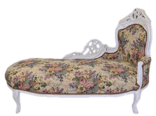 Casa Padrino Barock Chaiselongue Blumenmuster / Antik Wei� - M�bel Lounge Liege Recamiere