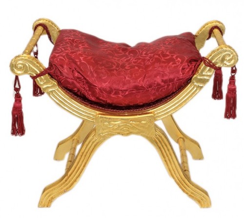 Casa Padrino Barock Sitzhocker - Kreuzhocker Bordeaux Muster / Gold - Antik M�bel 
