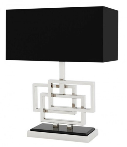 Casa Padrino Luxus Tischleuchte Nickel Finish / Lampenschirm Schwarz 48 x 40 cm - Leuchte - Luxury Collection