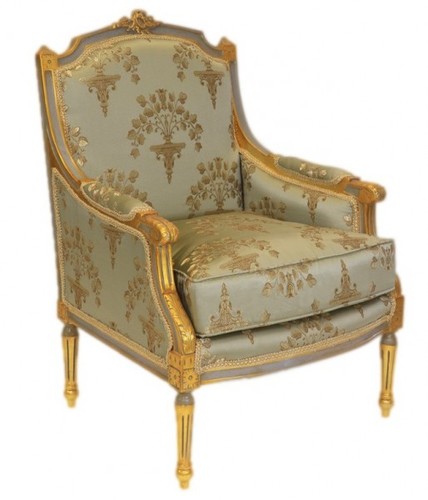 Casa Padrino Barock Lounge Thron Sessel Empire Jadegr�n Muster / Gold - Ohren Sessel - Ohrensessel Tron Stuhl