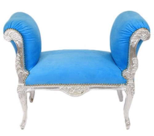 Casa Padrino Barock Schemel Hocker Hellblau / Silber - Sitzbank