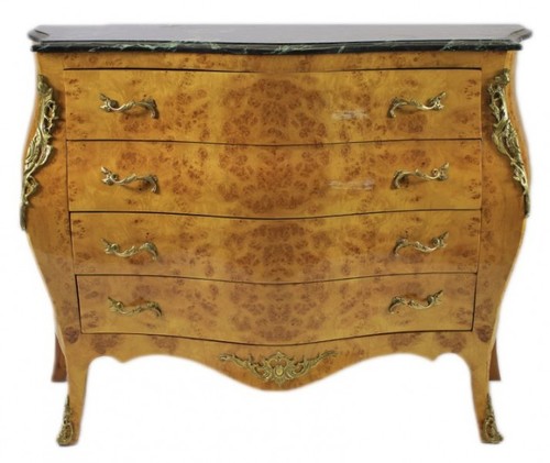 Casa Padrino Barock Kommode Ahornfarben mit gr�ner Marmorplatte - Ludwig XIV Empire Kommode