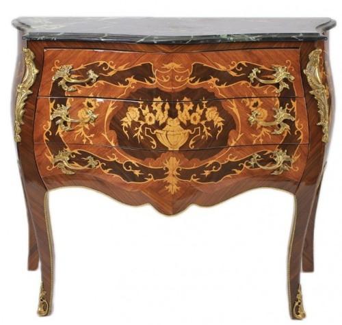 Casa Padrino Barock Kommode Braun mit gr�ner Marmorplatte 3 Schubladen - Empire Kommode