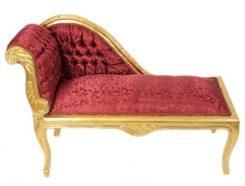 Casa Padrino Barock Kinder Chaiselongue Bordeaux Rot Muster / Gold Mod2 - Tron Barock M�bel