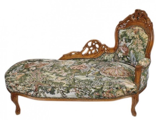 Casa Padrino Barock Chaiselongue Gobelin Muster / Braun - Antik Stil M�bel Lounge Liege Recamiere