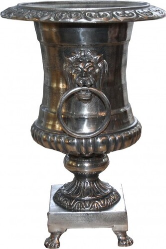 Casa Padrino Antik Stil Vase Lion aus Aluminium vernickelt - Pflanzentopf - Hotel Dekoration - Barock Blumengef�ss