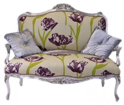 Casa Padrino Barock Creme Blumen Muster / Silber - italienischer Stil - Barock M�bel