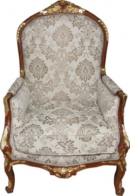 Casa Padrino Barock Salon Sessel Creme / Braun / Gold Mod1 - M�bel Antik Stil - Limited Edition