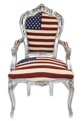 Casa Padrino Barock Esszimmer mit Armlehnen USA / Silber Antik Stil