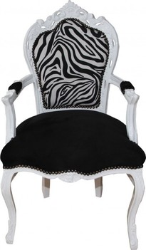 Casa padrino Barock Esszimmer Stuhl Schwarz / Zebra / Wei� mit Armlehnen - Limited Edition