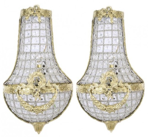 Casa Padrino Barock Wandleuchten Set Kristall Gold - Wandlampe Wand Beleuchtung