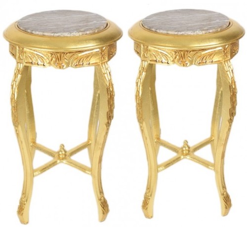 Casa Padrino Barock Beistelltisch mit cremefarbener Marmorplatte Rund Gold 50 x 35 cm Antik Stil - Telefon Blumen Tisch