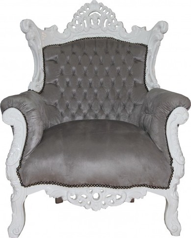 Casa Padrino Barock Sessel Al Capone  Grau / Weiss - Antik Stil 