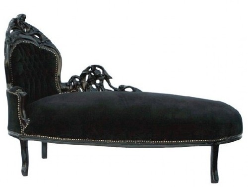 Casa Padrino Barock Chaiselongue Schwarz/Schwarz linke Seite - M�bel Recamiere Liege
