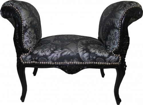 Casa Padrino Barock Schemel Hocker Silber Muster / Schwarz - Sitzbank