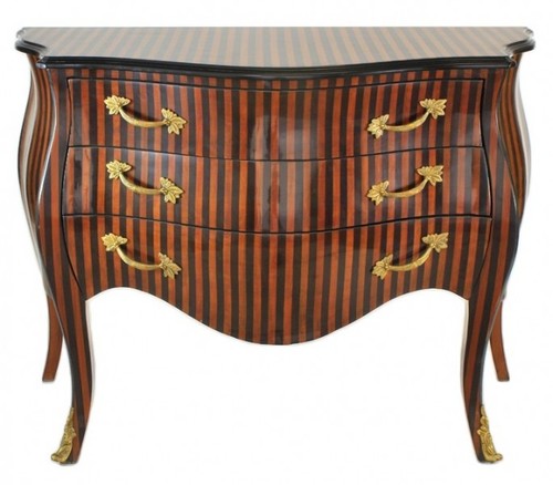 Casa Padrino Barock Kommode Streifen Braun / Schwarz - Handgefertigt aus Massivholz-  Limited Edition