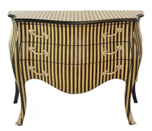 Casa Padrino Barock Kommode Streifen Creme / Schwarz - Handgefertigt aus Massivholz-  Limited Edition