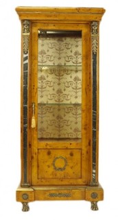 Casa Padrino Empire Vitrine Vogelaugenahorn 180 x 80 cm - Handgefertigt aus Massivholz - Barock Vitrinenschrank