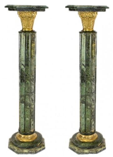 Casa Padrino Barock Marmor S�ulen Set Gr�n / Gold H�he - Marmor S�ule (2 Stk)