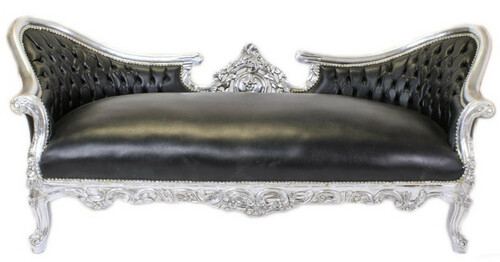 Casa Padrino Barock Sofa Vampire Schwarz Lederoptik / Silber - Limited Edition - Lounge Couch