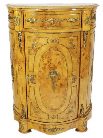 Casa Padrino Empire Kommoden Schrank mit Marmorplatte Vogelaugenahorn - Barock M�bel Kommode