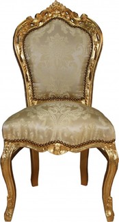 Casa Padrino Barock Esszimmer Stuhl Creme Muster / Gold - Barock M�bel Antik Stil 