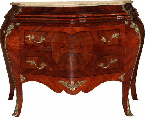 Casa Padrino Barock Kommode Braun mit cremefarbener Marmorplatte 3 Schubladen Mod3 - Empire Kommode