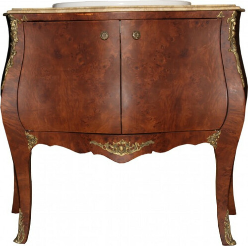 Casa Padrino Barock Waschtisch Braun mit cremfarbiger Marmorplatte - Barock Badezimmerm�bel