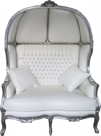 Casa Padrino Barock 2er Ballon Sofa  Wei� Lederoptik / Silber - Wohnzimmer Couch M�bel Lounge Hochzeit