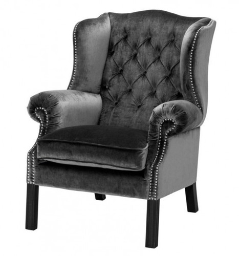 Casa Padrino Luxus Chesterfield Ohrensessel Grau / Schwarz - Sessel M�bel