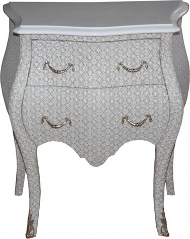 Casa Padrino Barock Kommode Wei� / Glitzerlook H 71 cm, B 60 cm, T 38 cm - Nachttisch Kommode