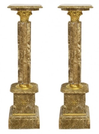 Casa Padrino Barock Marmor S�ulen Set Grau-Braun / Gold - Marmor S�ule (2 Stk)