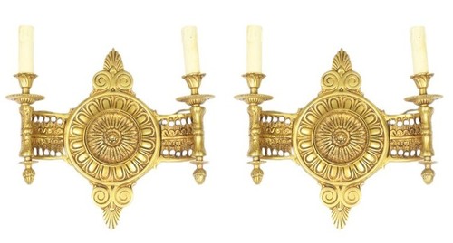 Casa Padrino Barock Wandleuchten Set Medaillon Gold - Wandlampe Wand Beleuchtung (2 Leuchten)
