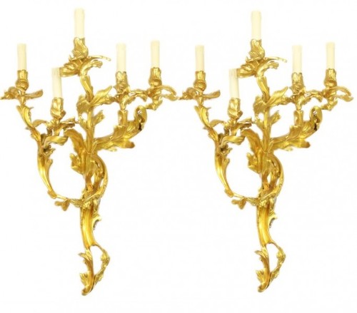 Casa Padrino Barock Bronze Wandleuchten Set Roccoco Gold - Wandlampe Wand Beleuchtung (2 Leuchten)