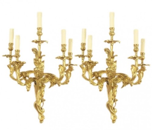 Casa Padrino Barock Bronze Wandleuchten Set Roccoco Gold H70 B45 - Wandlampe Wand Beleuchtung (2 Leuchten)