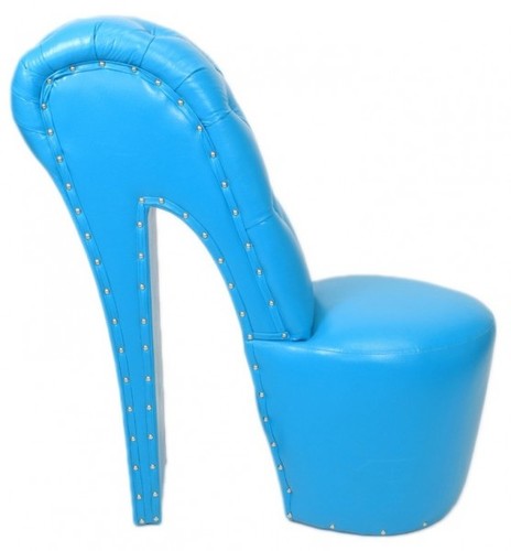 Casa Padrino High Heel Sessel mit Dekosteinen Hellblau Luxus Design - Designer Sessel - Club M�bel - Schuh Stuhl Sessel