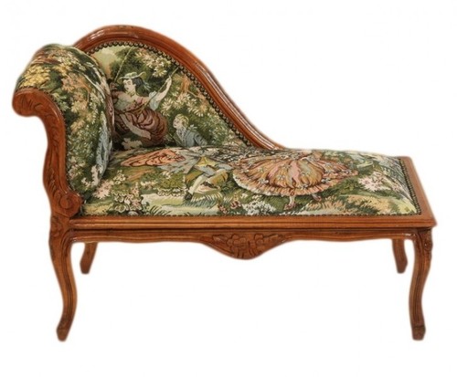 Casa Padrino Barock Kinder Chaiselongue Gobelin Muster / Mahagoni - Tron Barock Mbel
