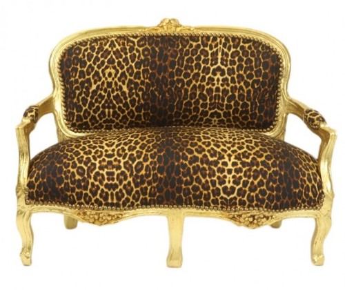 Casa Padrino Barock Kinder Sitzbank Leopard / Gold Antik Stil Kinder Sofa