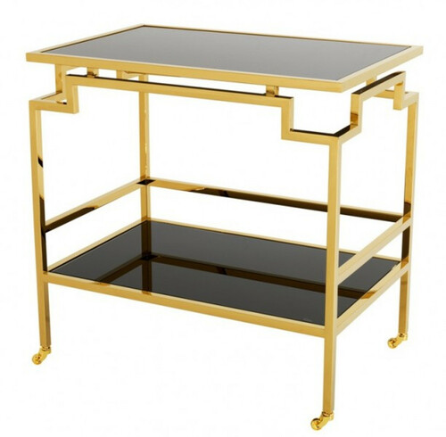 Casa Padrino Luxus Bar Trolley Servierwagen Edelstahl Gold / schwarzes Glas - Luxus Hotel & Restaurant Einrichtung M�bel Serviertisch