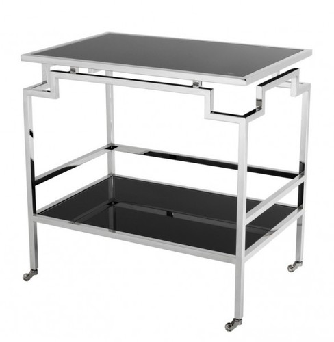 Casa Padrino Luxus Bar Trolley Servierwagen Edelstahl vernickelt / schwarzes Glas - Luxus Hotel & Restaurant Einrichtung M�bel Serviertisch