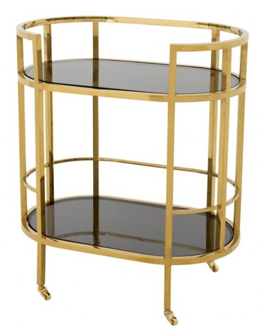 Casa Padrino Luxus Bar Trolley Servierwagen Edelstahl Gold / schwarzes  Glas - Luxus Hotel & Restaurant Einrichtung M�bel