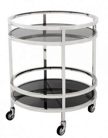 Casa Padrino Luxus Bar Trolley Servierwagen Rund Edelstahl vernickelt / schwarzes Glas - Luxus Hotel & Restaurant Einrichtung M�bel Serviertisch